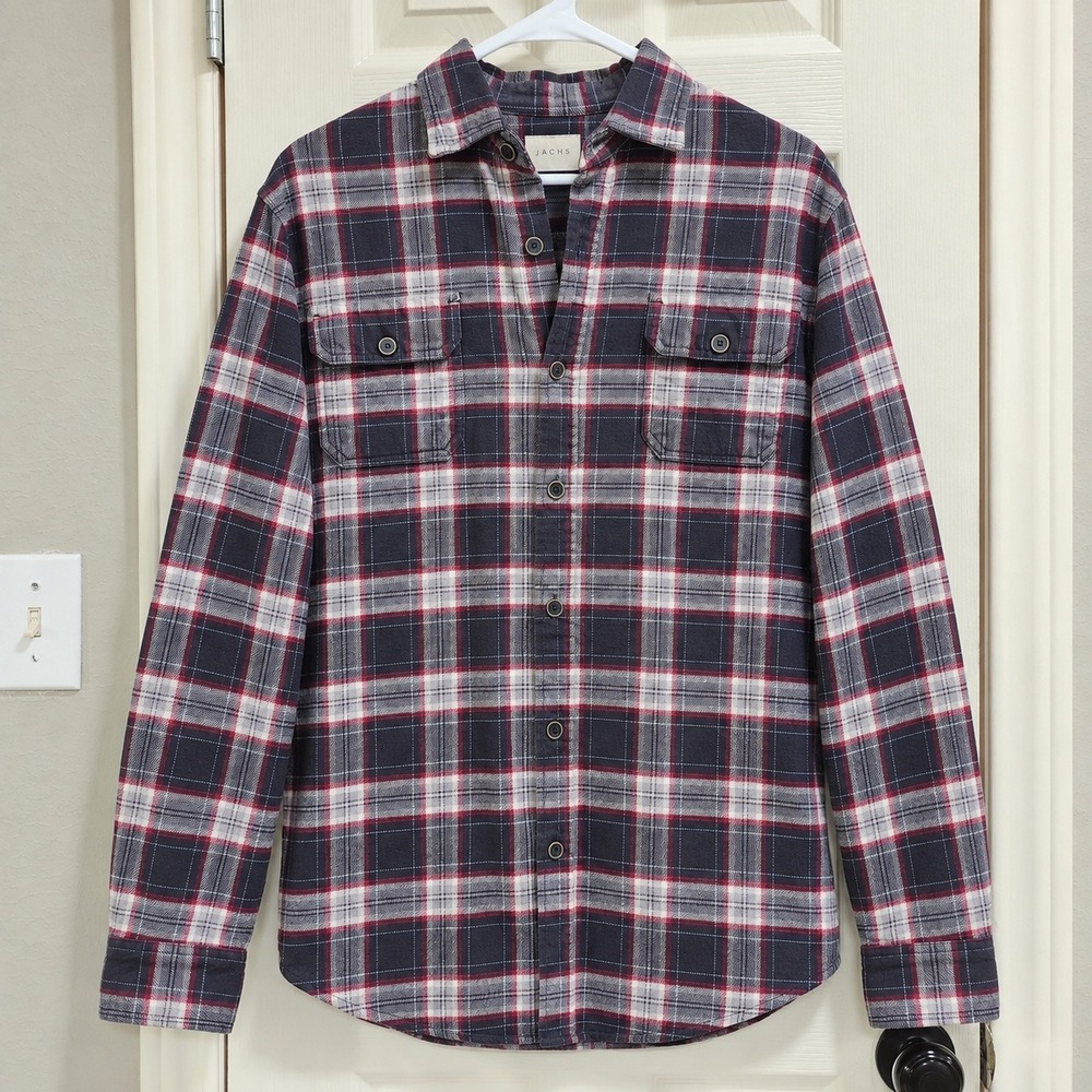 Jachs Mens Heavy Flannel Plaid Button Down Shirt Charcoal Red Size M 3588017